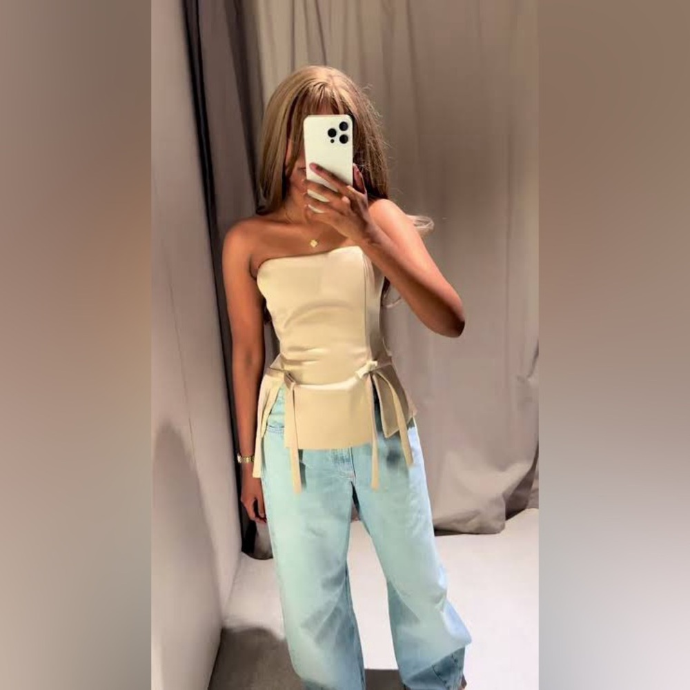 Zara Cream Strapless Tie-Waist Corset Top